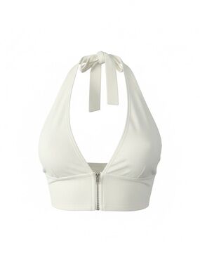 SHEIN White Ribbed Halter Crop Top with Front Zipper